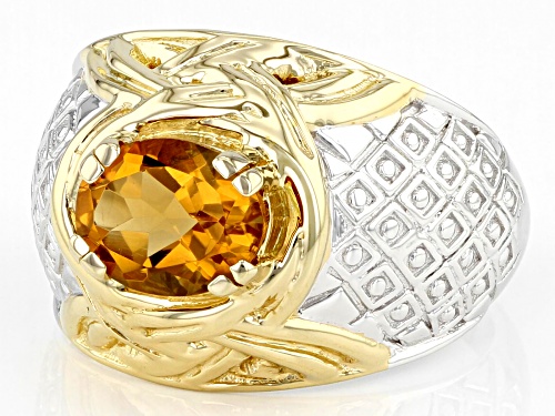 1.48ctw Oval Citrine Rhodium & 18k Yellow Gold Over Sterling Silver Two-Tone Men's Ring - Size 9