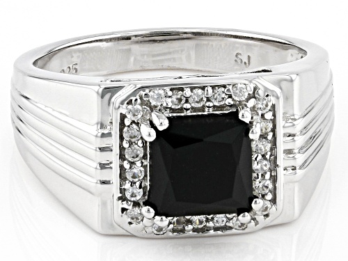 2.25ct Black Spinel With 0.30ctw White Zircon Rhodium Over Sterling Silver Men's Ring - Size 12