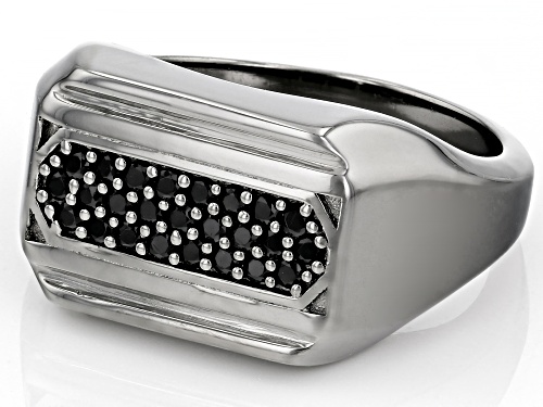 0.48ctw Round Black Spinel, Black Rhodium Over Sterling Silver Men's Ring - Size 12