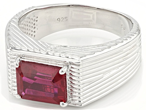 2.43ct Rectangular Octagonal Lab Created Ruby Rhodium Over Sterling Silver Men's Ring - Size 10