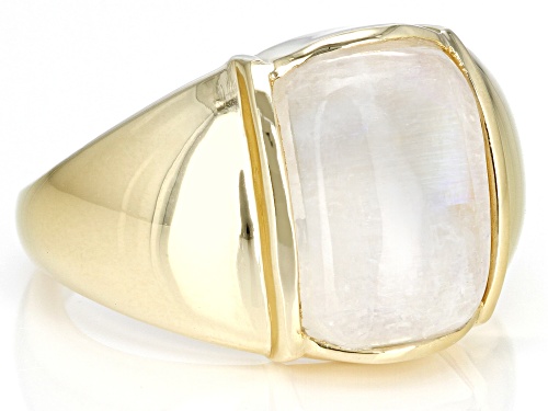 14x10mm Rectangular Cushion Rainbow Moonstone 18k Yellow Gold Over Sterling Silver Men's Ring - Size 13