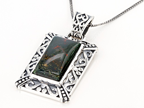 18x9mm Rectangular Octagonal Bloodstone Sterling Silver Pendant With Chain