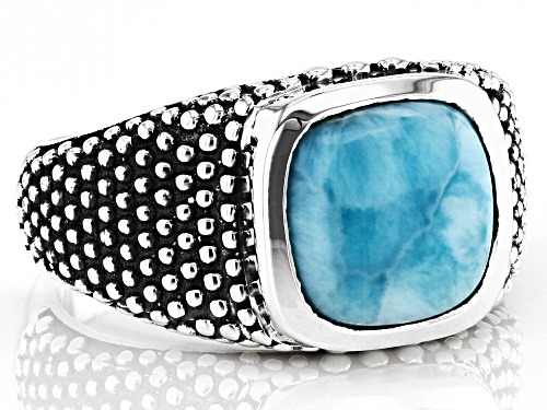 10x10mm Square Cushion Larimar Sterling Silver Men's Ring - Size 10