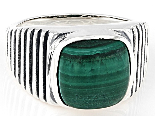 12x12mm Square Cushion Malachite Sterling Silver Men's Ring - Size 13