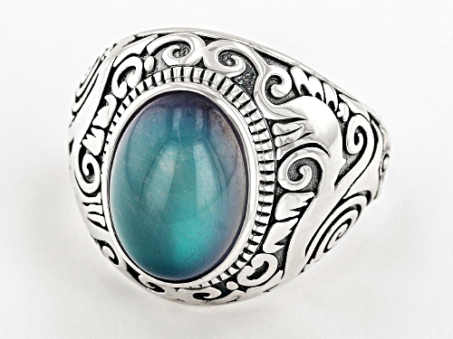 14x10mm Oval Aurora Moonstone Sterling Silver Men's Ring - Size 11