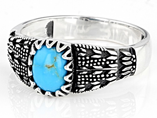 8x6mm Rectangular Cushion Kingman Turquoise Rhodium Over Sterling Silver Men's Ring - Size 10