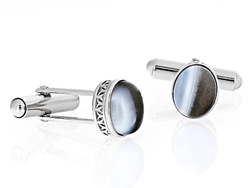 10x8mm Oval Cabochon Bi Color Opal Rhodium Over Sterling Silver Men's Cufflinks
