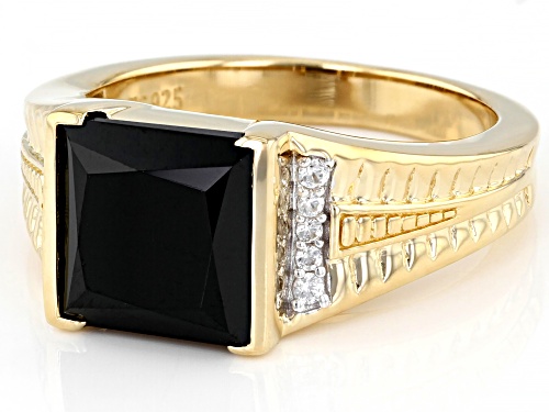 5.80ct Black Spinel With 0.06ctw White Zircon 18k Yellow Gold Over Silver Men's Ring - Size 12