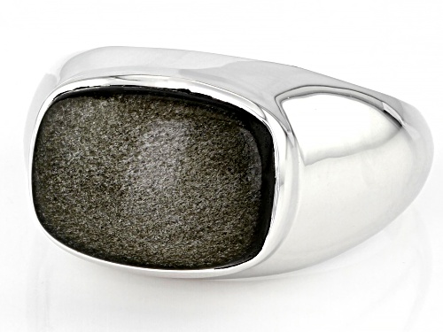14x10mm Rectangular Cushion Golden Obsidian Rhodium Over Sterling Silver Men's Ring - Size 11