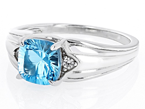 2.45ctw Quantum Cut® Swiss Blue Topaz With White Zircon Rhodium Over Sterling Silver Men's Ring - Size 10