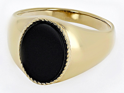 14x10mm Oval Black Onyx 18k Yellow Gold Over Sterling Silver Men's Ring - Size 9