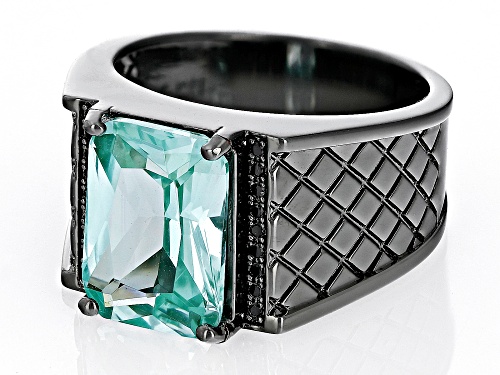 6.20ct Lab Created Green Spinel With 0.15ctw Black Spinel, Black Rhodium Over Brass Men's Ring - Size 12