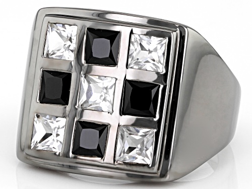 1.62ctw Black Spinel And 1.81ctw Lab White Sapphire, Black Rhodium Over Sterling Silver Men's Ring - Size 11