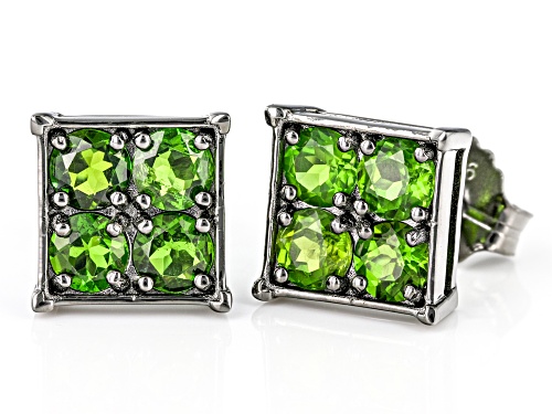 .75ctw Round Chrome Diopside Black Rhodium Over Sterling Silver Men's Stud Earrings