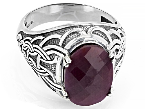 5.40ct Oval Indian Ruby Sterling Silver Men's Ring - Size 10