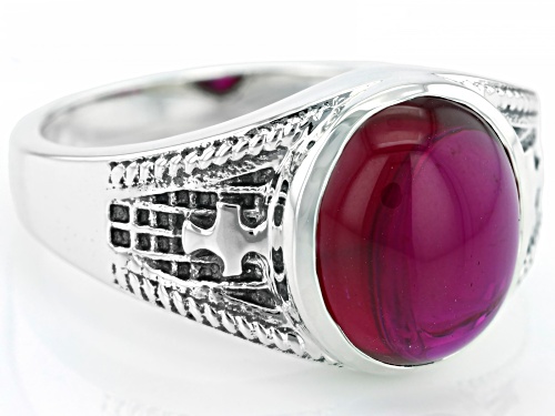 12x10mm Oval Cabochon Lab Created Ruby Sterling Silver Men's Ring - Size 9