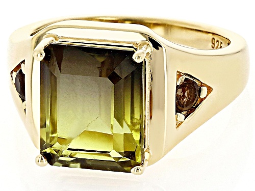 4.84ctw Smoky Citrine Triplet Quartz & Smoky Quartz 18k Yellow Gold Over Sterling Silver Men's Ring - Size 12