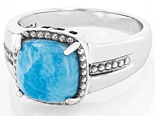 10mm Square Cushion Larimar Rhodium Over Sterling Silver Men's Ring - Size 9