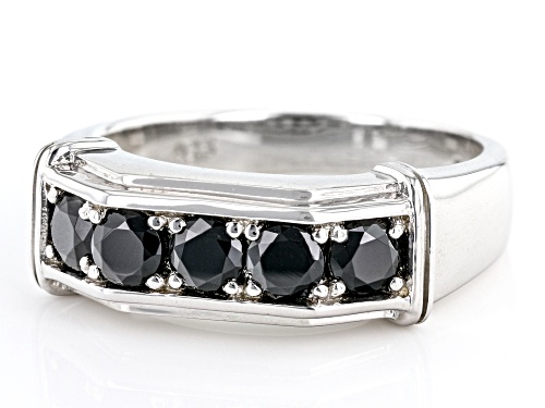1.20ctw Round Black Spinel Rhodium Over Sterling Silver Men's Band Ring - Size 11