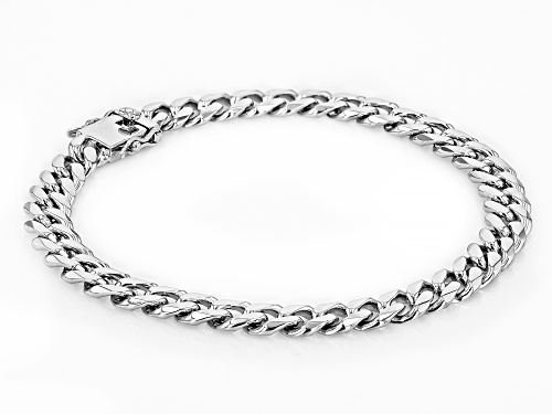 0.09ct Blue Lab Created Sapphire Accent Rhodium Over Sterling Silver Men's Bracelet - Size 8.5