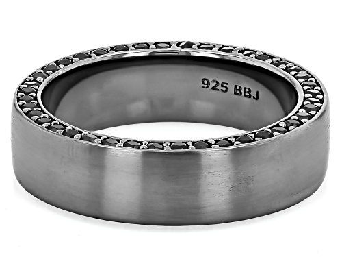 1.36ctw Black Spinel, Black Rhodium Over Sterling Silver Matte Finish Edge Eternity Wedding Band - Size 13