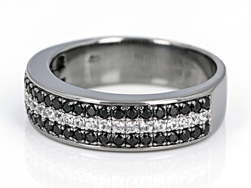 0.79ctw Round Black Spinel With 0.47ctw White Zircon Black Rhodium Over Sterling Silver Band Ring - Size 9