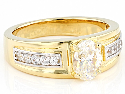 1.50ct Oval Strontium Titanate, 0.29ctw White Zircon 18k Yellow Gold Over Sterling Silver Men's Ring - Size 12
