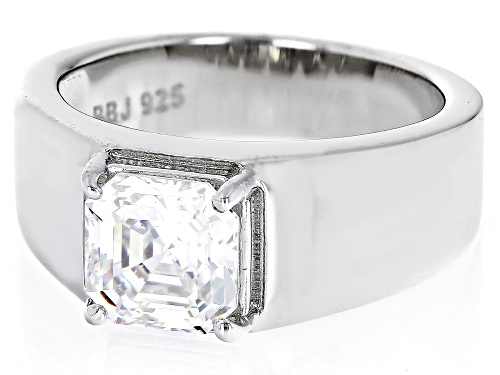 3.25ct Asscher Cut Strontium Titanate Rhodium Over Sterling Silver Solitaire Ring - Size 10