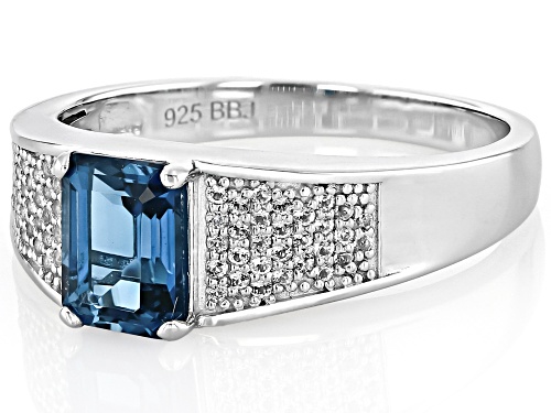 1.70ct London Blue Topaz With 0.20ctw White Topaz Rhodium Over Sterling Silver Men's Ring - Size 13
