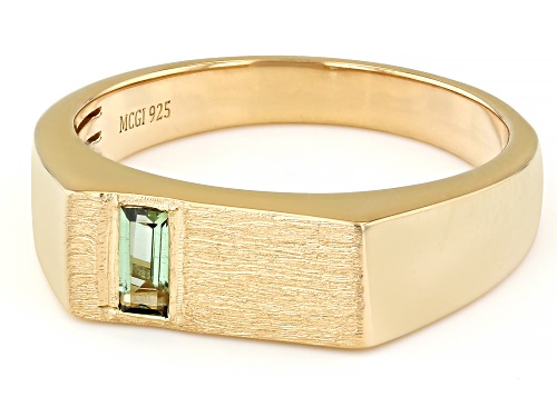 0.21ct Baguette Green Tourmaline 18k Yellow Gold Over Sterling Silver Men's Signet Ring - Size 11