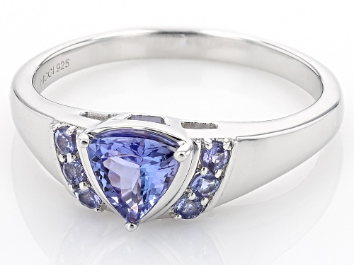 0.85ct Trillion And 0.20ctw Round Tanzanite Rhodium Over Sterling Silver Men's Ring - Size 10
