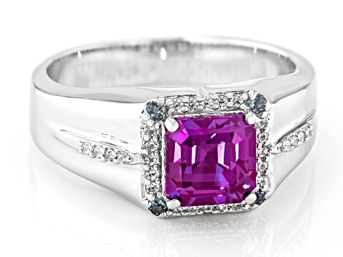 1.87ctw Lab Alexandrite With 0.21ctw White Zircon Rhodium Over Sterling Silver Men's Ring - Size 11