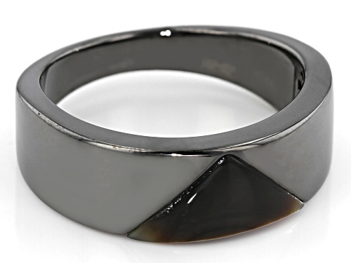7.5x15.5mm Free-form Black Mother-Of-Pearl, Black Rhodium Over Sterling Silver Men's Band Ring - Size 10