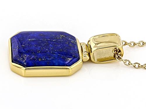 16x14mm Rectangular Octagonal Lapis Lazuli 18K Yellow Gold Over Silver Pendant With Chain