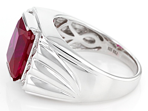 5.06ct Rectangular Octagonal Lab Ruby With .21ctw Lab White Sapphire Rhodium Over Silver Men's Ring - Size 10