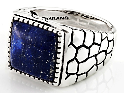 13mm Square Cabochon Lapis Sterling Silver Men's Ring - Size 12