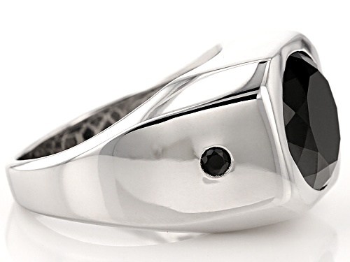 8.11ctw Round Black Spinel Rhodium Over Sterling Silver Men's Ring - Size 13