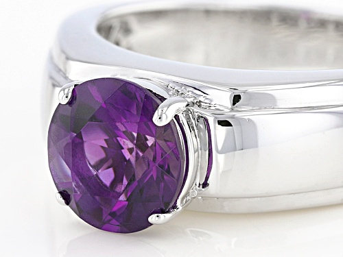 1.85ct Round African Amethyst Rhodium Over Sterling Silver Men's Solitaire Ring - Size 12