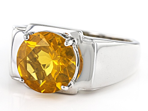 2.75ct Round Mexican Orange Fire Opal Rhodium Over Sterling Silver Solitaire Men's Ring - Size 12