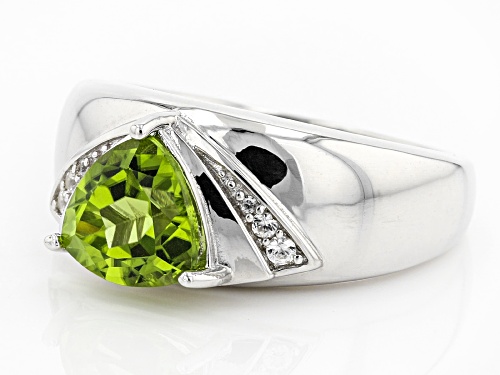 2.52ct Green Manchurian Peridot (TM) with 0.09ctw White Zircon Rhodium Over Silver Men's Ring - Size 12