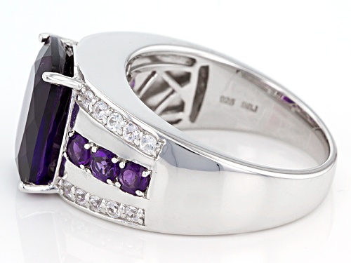 5.73ctw Cushion & Round African Amethyst With .34ctw White Sapphire Rhodium Over Silver Gent's Ring - Size 9