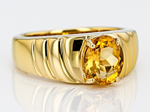 2.00ct oval Brazilian citrine solitaire, 18k yellow gold over sterling silver gent's ring - Size 11
