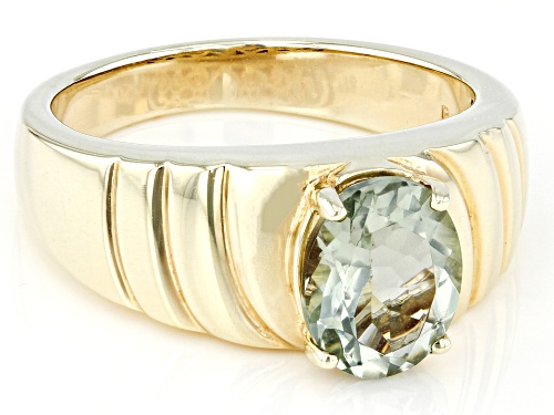 2.13ct Oval Prasiolite 18k Yellow Gold Over Sterling Silver Men's Ring - Size 12