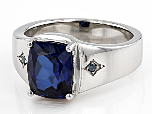 2.47ct Cushion Lab Blue Sapphire With 0.02ctw Blue Diamond Accent Rhodium Over Silver Men's Ring - Size 10