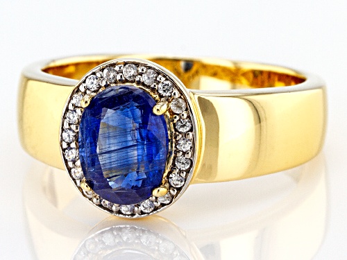 2.00CT OVAL NEPALESE KYANITE WITH .15CTW ROUND WHITE ZIRCON 18K YELLOW GOLD OVER SILVER Mens RING - Size 12