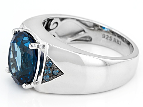 5.15ct Oval London Blue Topaz With .11ctw Round Blue Diamond Rhodium Over Sterling Silver Men's Ring - Size 12