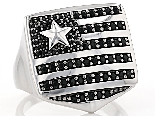 .97ctw Round Black Spinel Rhodium Over Sterling Silver Patriotic Flag Men's Ring - Size 12