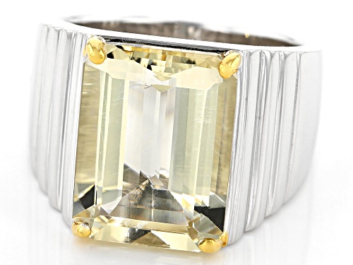 9.01ct Emerald Cut Labradorite Rhodium Over Sterling Silver Mens Ring - Size 12