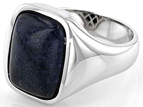 16x12mm Rectangular Cushion Dumortierite Rhodium Over Sterling Silver Mens Ring - Size 10