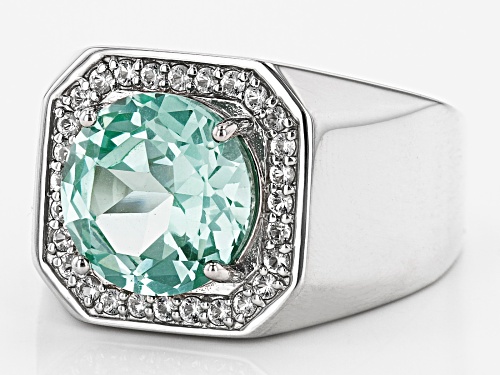 5.18ct Round Lab Created Green Spinel & .45ctw White Topaz Rhodium Over Sterling Silver Mens Ring - Size 9